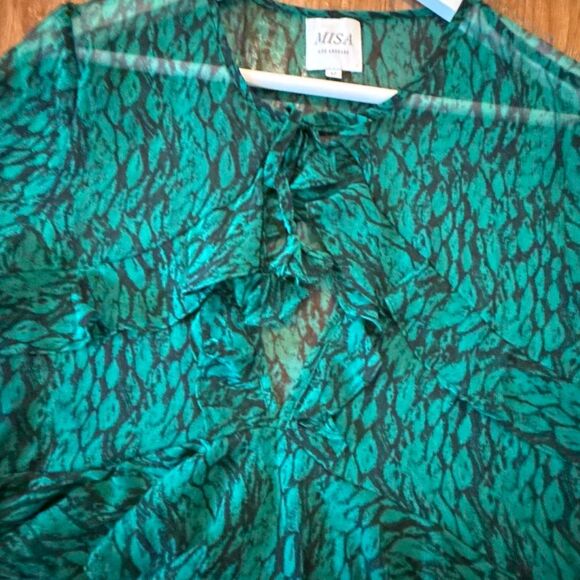 Misa Los Angeles Demaris green ruffled tie neck blouse M - Picture 9 of 10